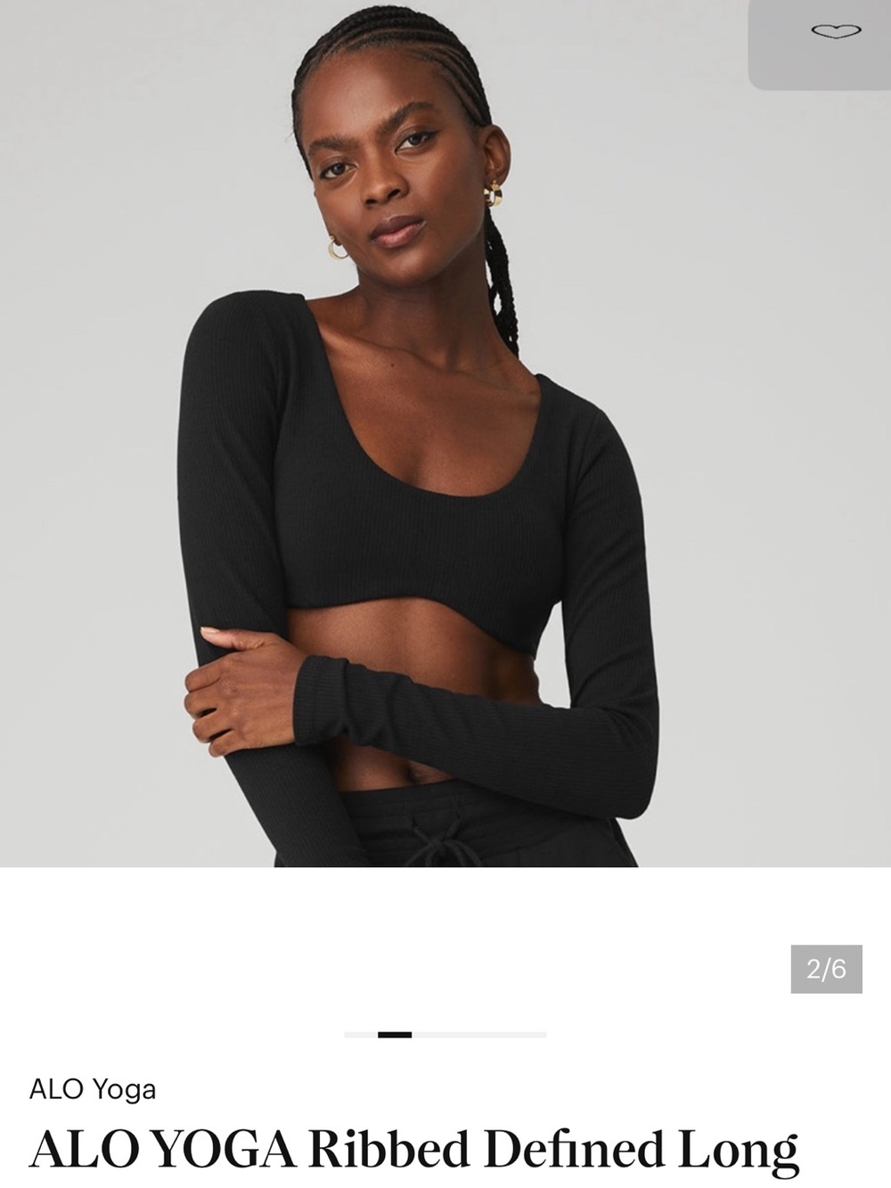 ALO Yoga Black Ribbed Long Sleeve Scoop Crop Top- NWOT - Size XS- Rare style
